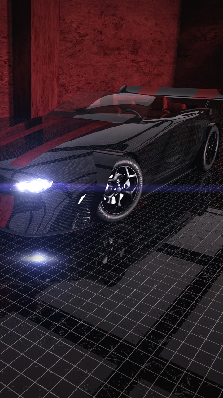 Schwarzer Porsche 911 Auf Schwarzem Ziegelboden Geparkt. Wallpaper in 720x1280 Resolution