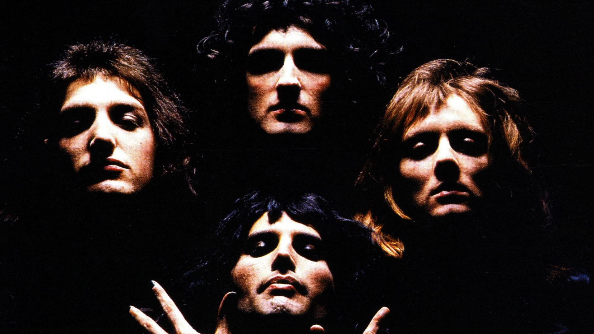 Freddie Mercury, Queen, Darkness, Facial Hair, Brian May. Wallpaper in 1920x1080 Resolution