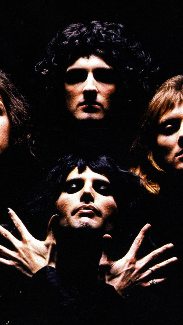 Freddie Mercury, Queen, Darkness, Facial Hair, Brian May. Wallpaper in 750x1334 Resolution