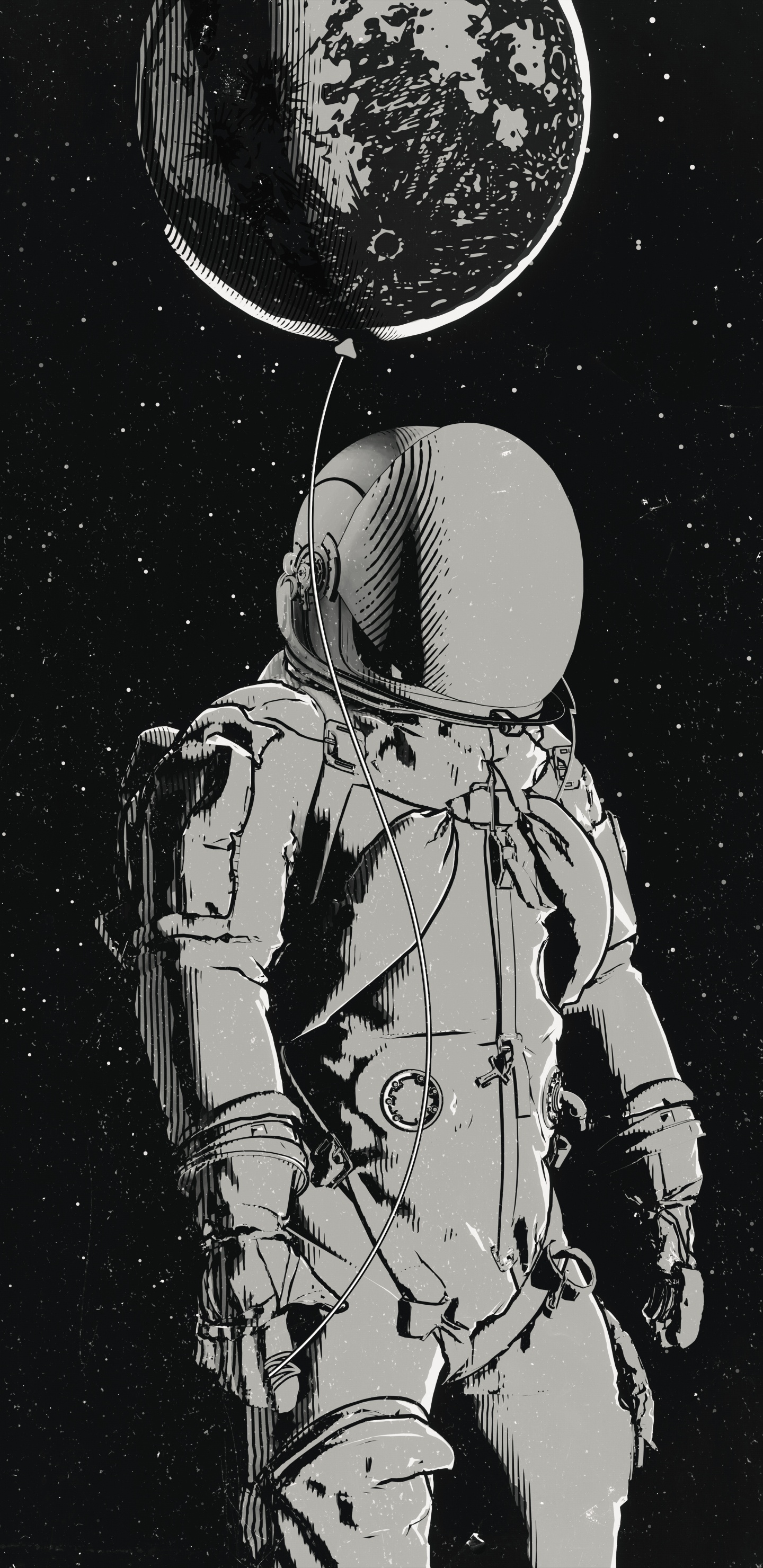Monochrom, Visual Arts, Astronaut, Ärmel, Raum. Wallpaper in 1440x2960 Resolution
