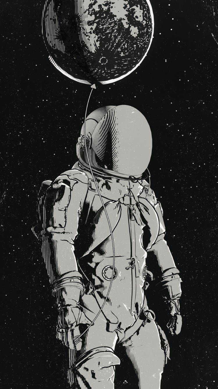 Monochrom, Visual Arts, Astronaut, Ärmel, Raum. Wallpaper in 750x1334 Resolution