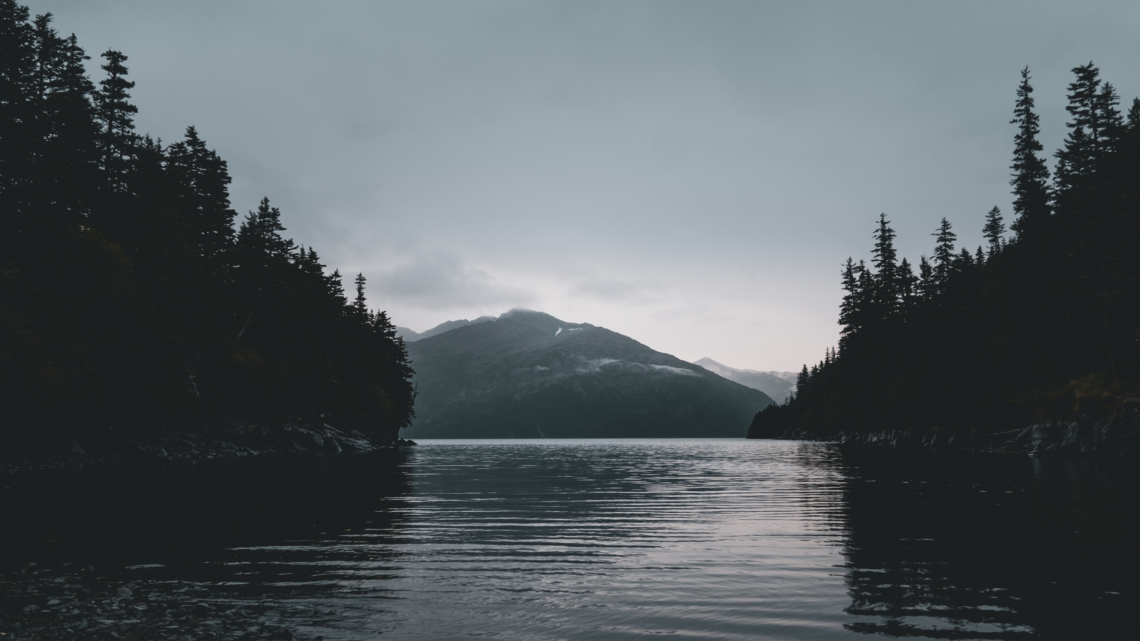 Sound, Mountain, Wilderness, Inlet, Fog. Wallpaper in 3840x2160 Resolution