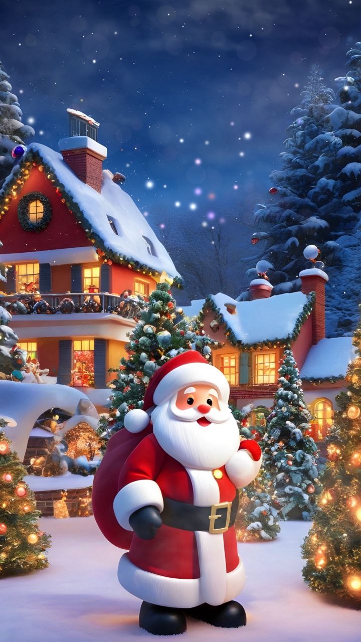 Navidad, Santa Claus, la Víspera de Navidad, Adorno de Navidad, Nieve. Wallpaper in 720x1280 Resolution