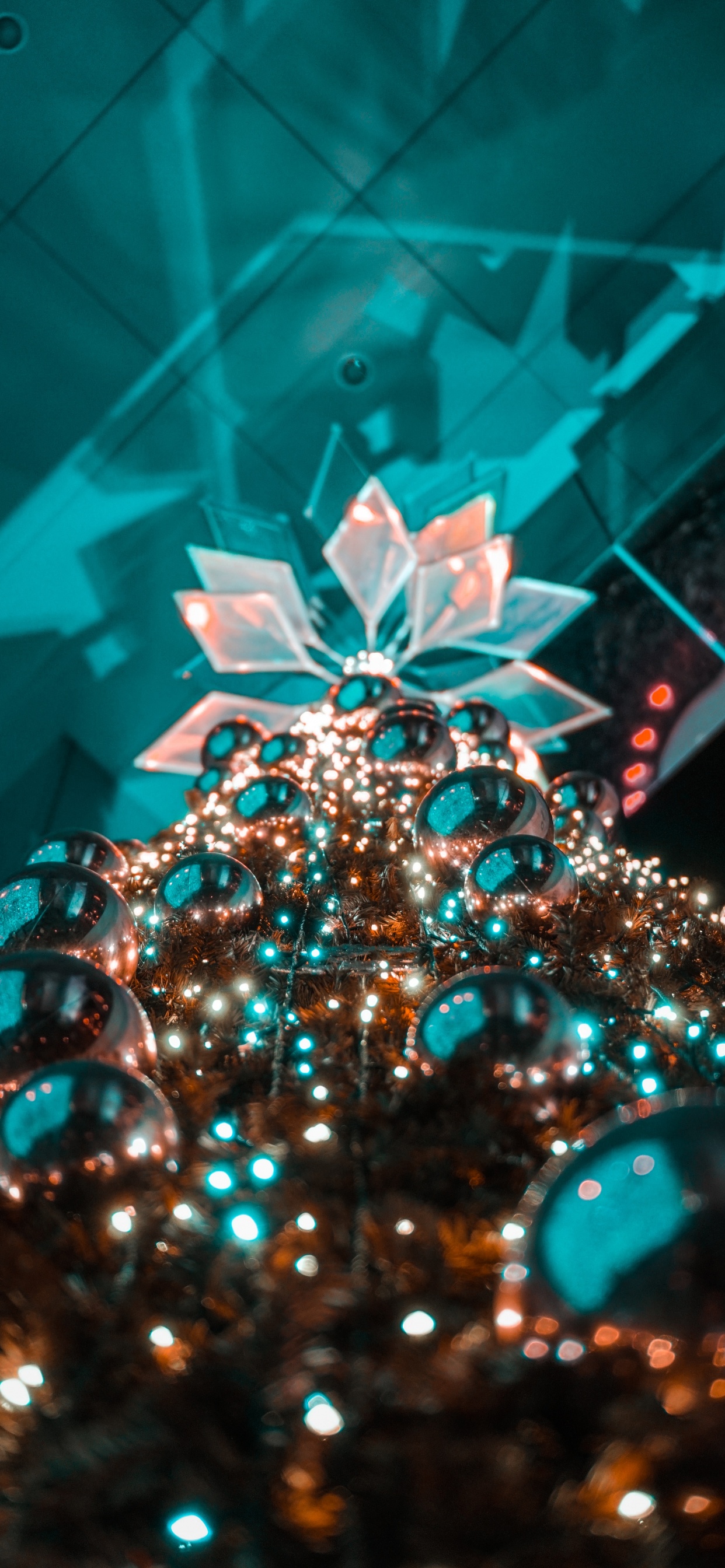 Silver and Gold Baubles on Glass. Wallpaper in 1242x2688 Resolution