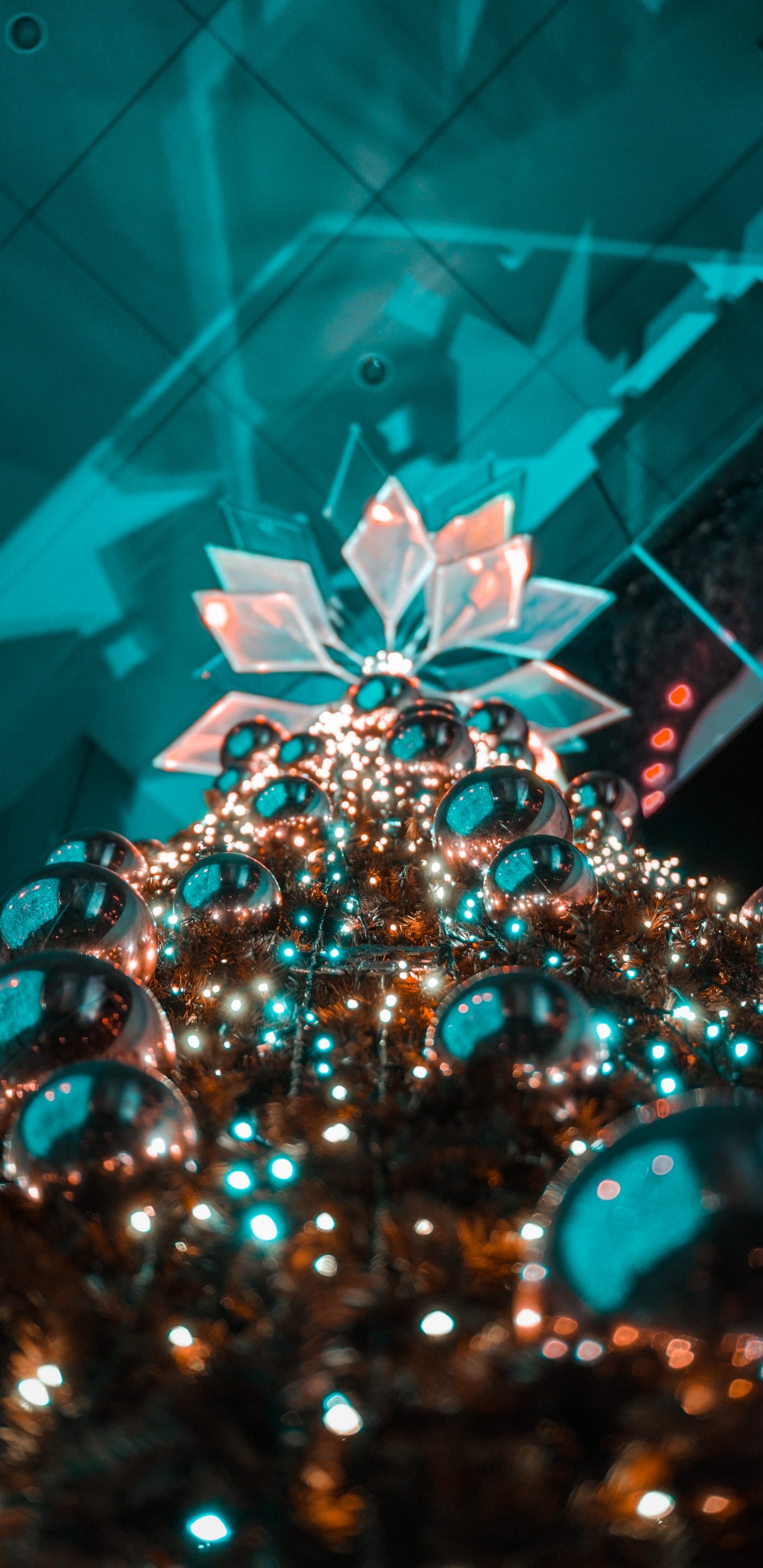 Silver and Gold Baubles on Glass. Wallpaper in 1440x2960 Resolution