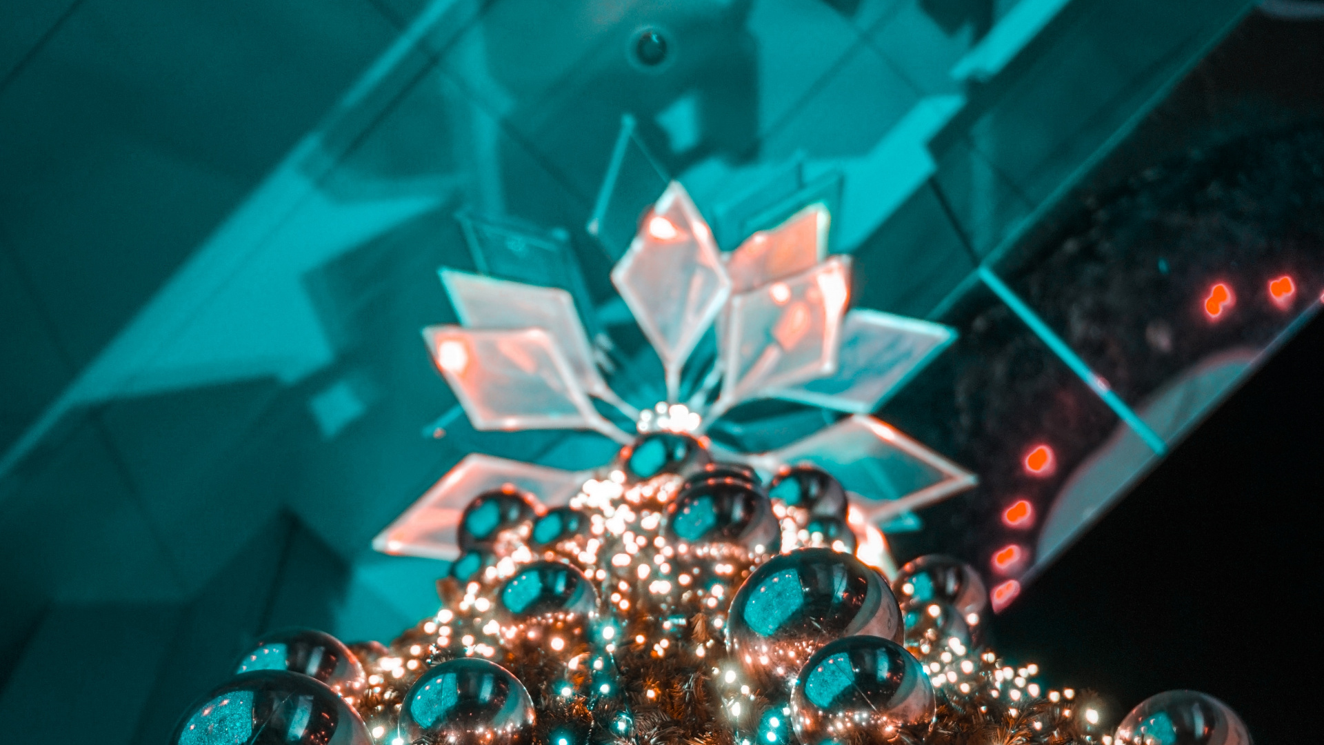 Silver and Gold Baubles on Glass. Wallpaper in 1920x1080 Resolution