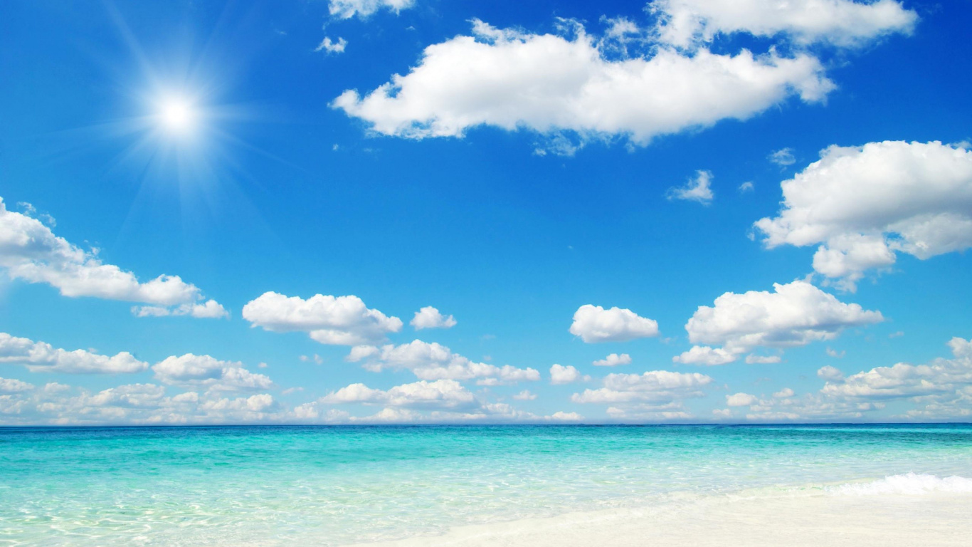 Blue Sky and White Clouds Over The Sea. Wallpaper in 1366x768 Resolution