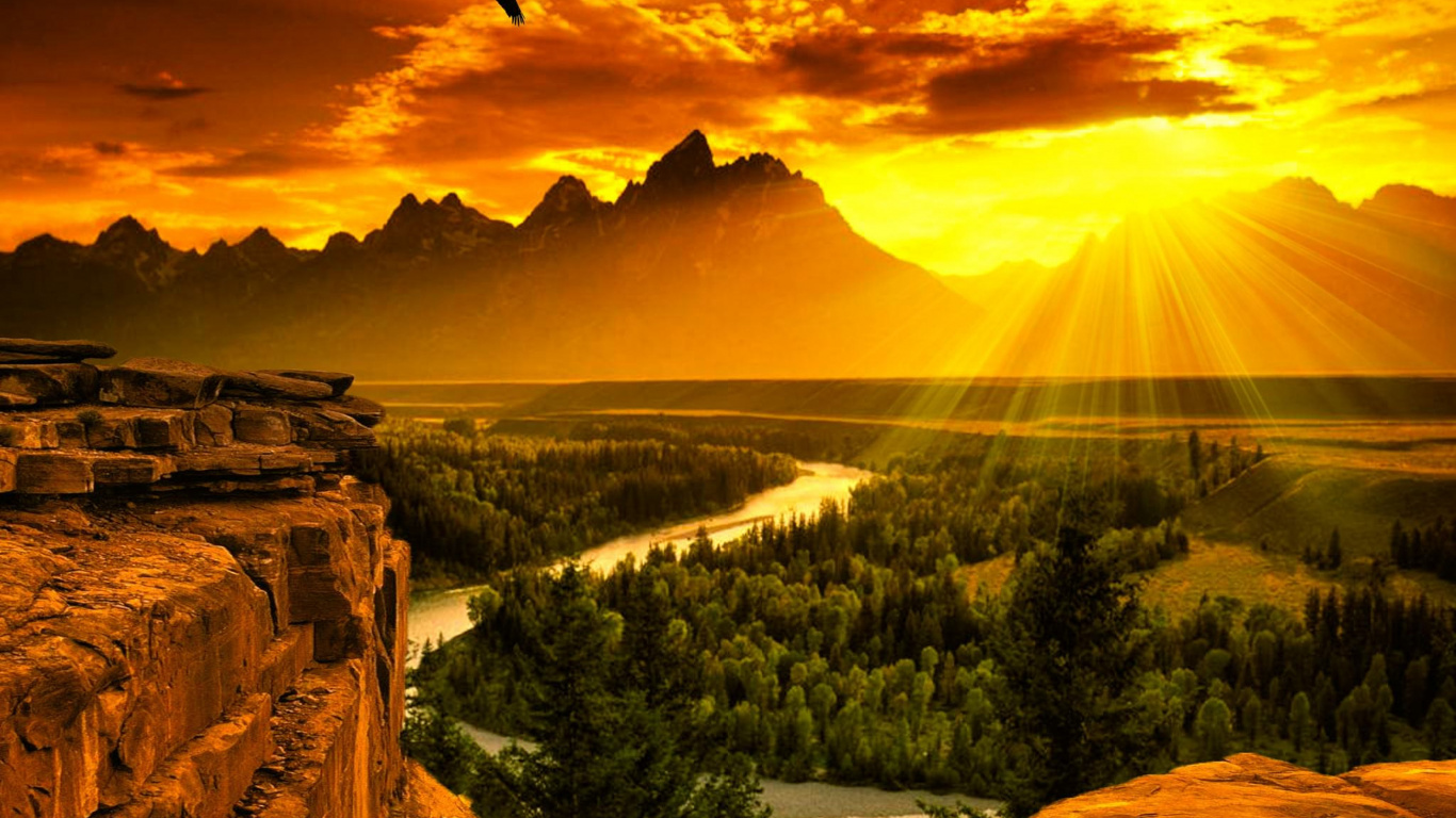 日落, 性质, 阳光, 早上, 荒野 壁纸 1366x768 允许