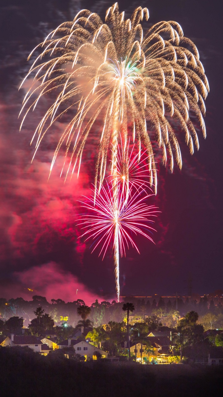 Partei, Feuerwerk, Neue Jahre Tag, Nacht, Veranstaltung. Wallpaper in 720x1280 Resolution