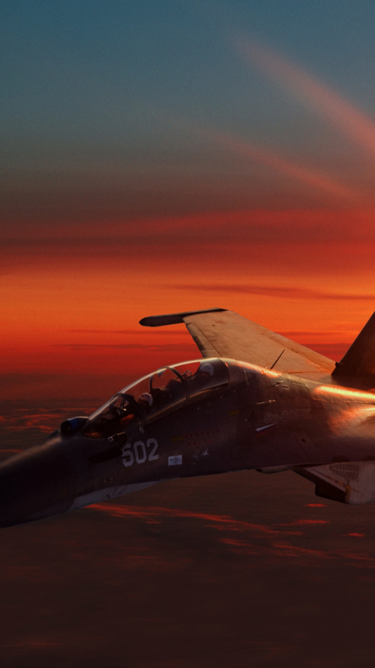 White and Black Jet Plane in Mid Air During Sunset. Wallpaper in 750x1334 Resolution