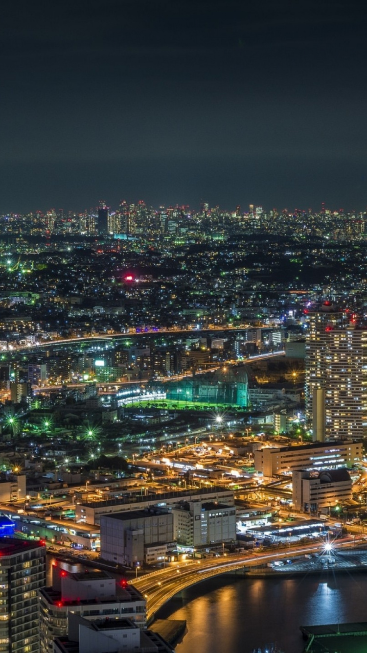 Ville Avec Des Immeubles de Grande Hauteur Pendant la Nuit. Wallpaper in 750x1334 Resolution