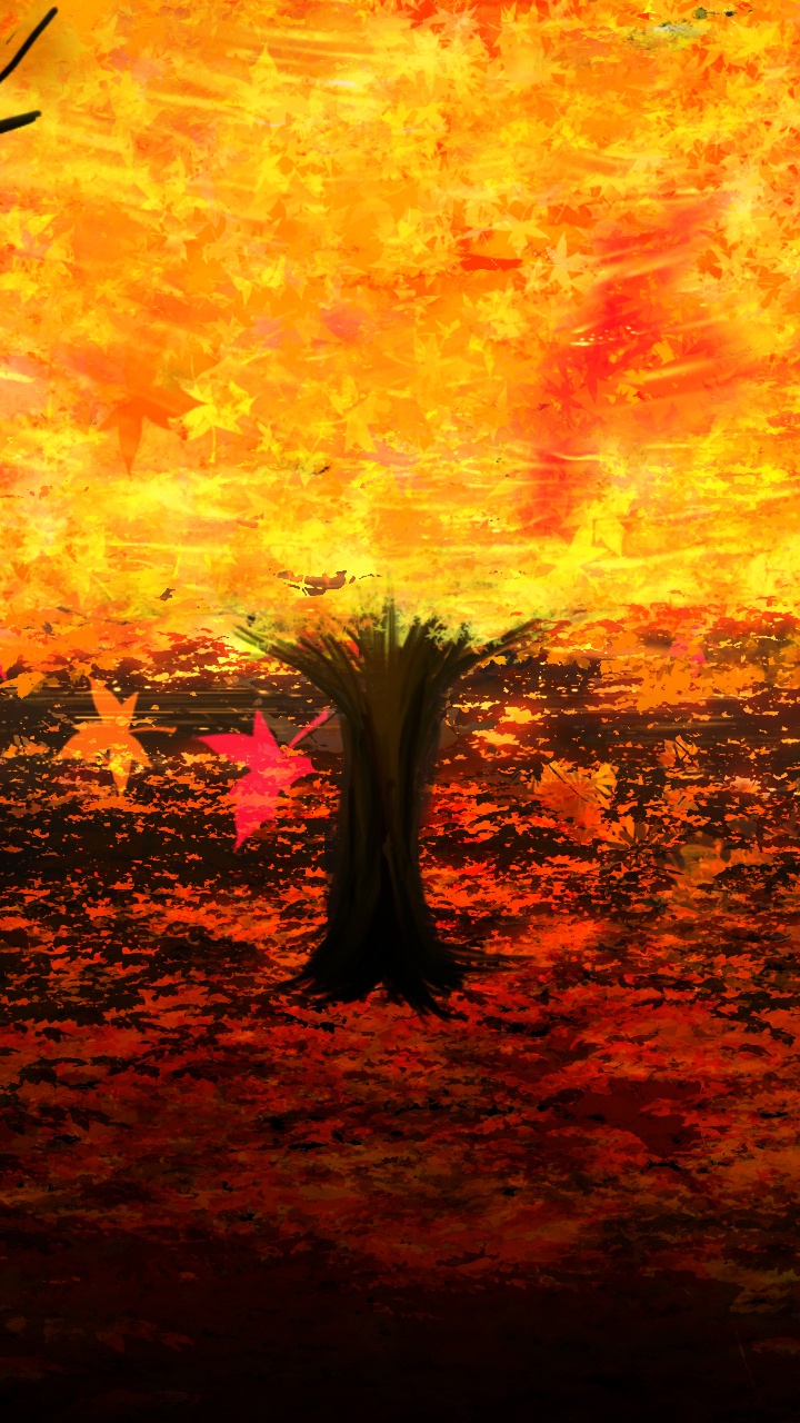 Yellow and Brown Trees Under Orange Sky. Wallpaper in 720x1280 Resolution