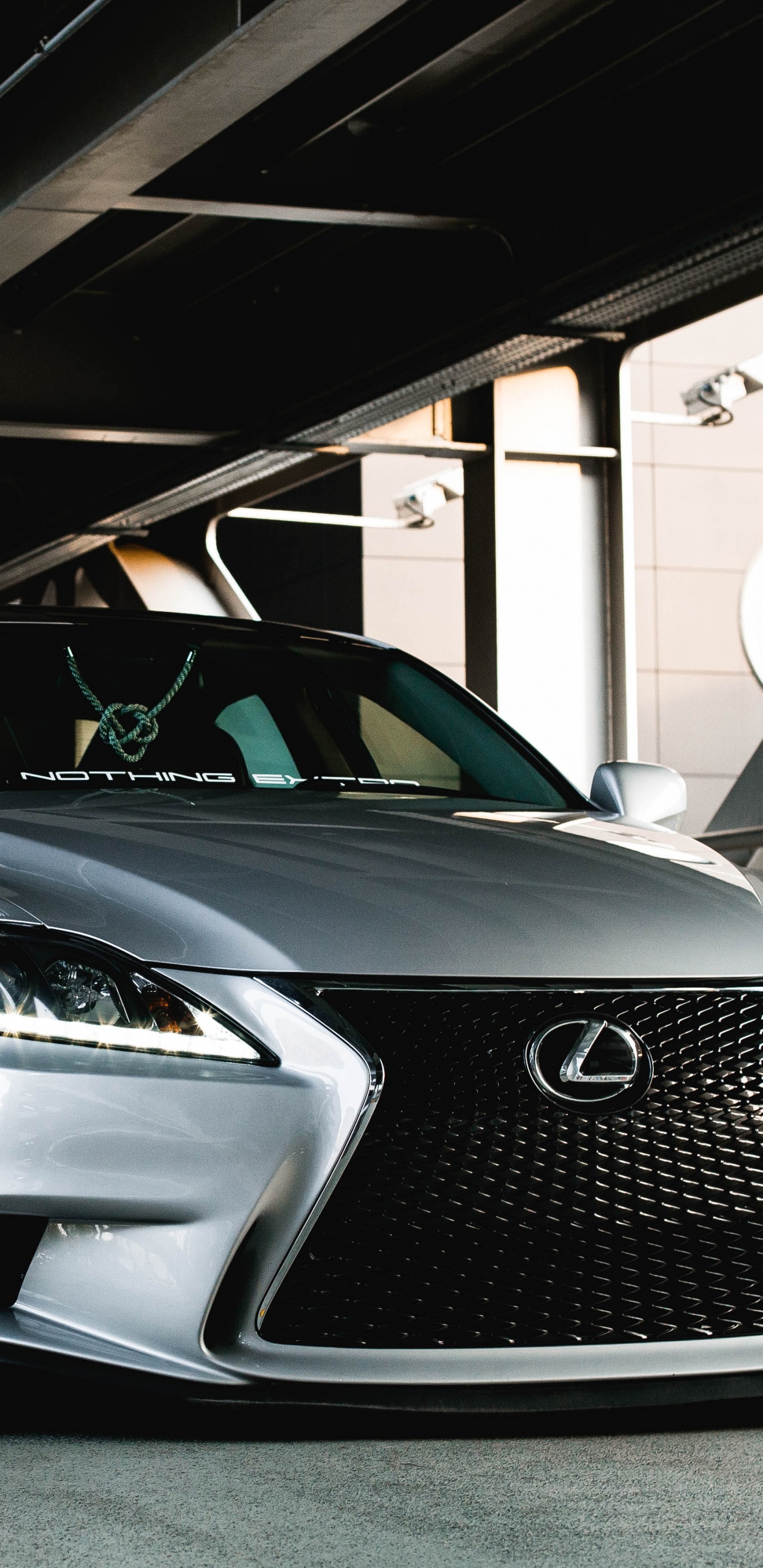 Silver Mercedes Benz Coupe Parked in Garage. Wallpaper in 1440x2960 Resolution
