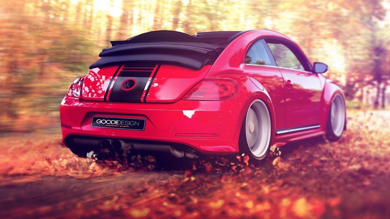 Porsche 911 Rouge Sur Des Feuilles Séchées Brunes Pendant la Journée. Wallpaper in 1280x720 Resolution