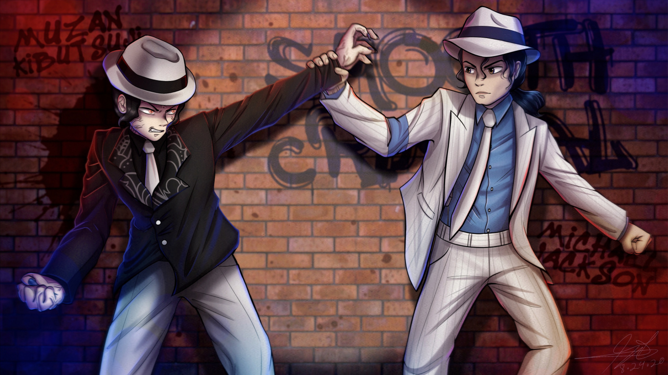 Michael Jackson, Muzan Kibutsuji, Demon Slayer Kimetsu no Yaiba, Moonwalk, The Jackson 5. Wallpaper in 1366x768 Resolution
