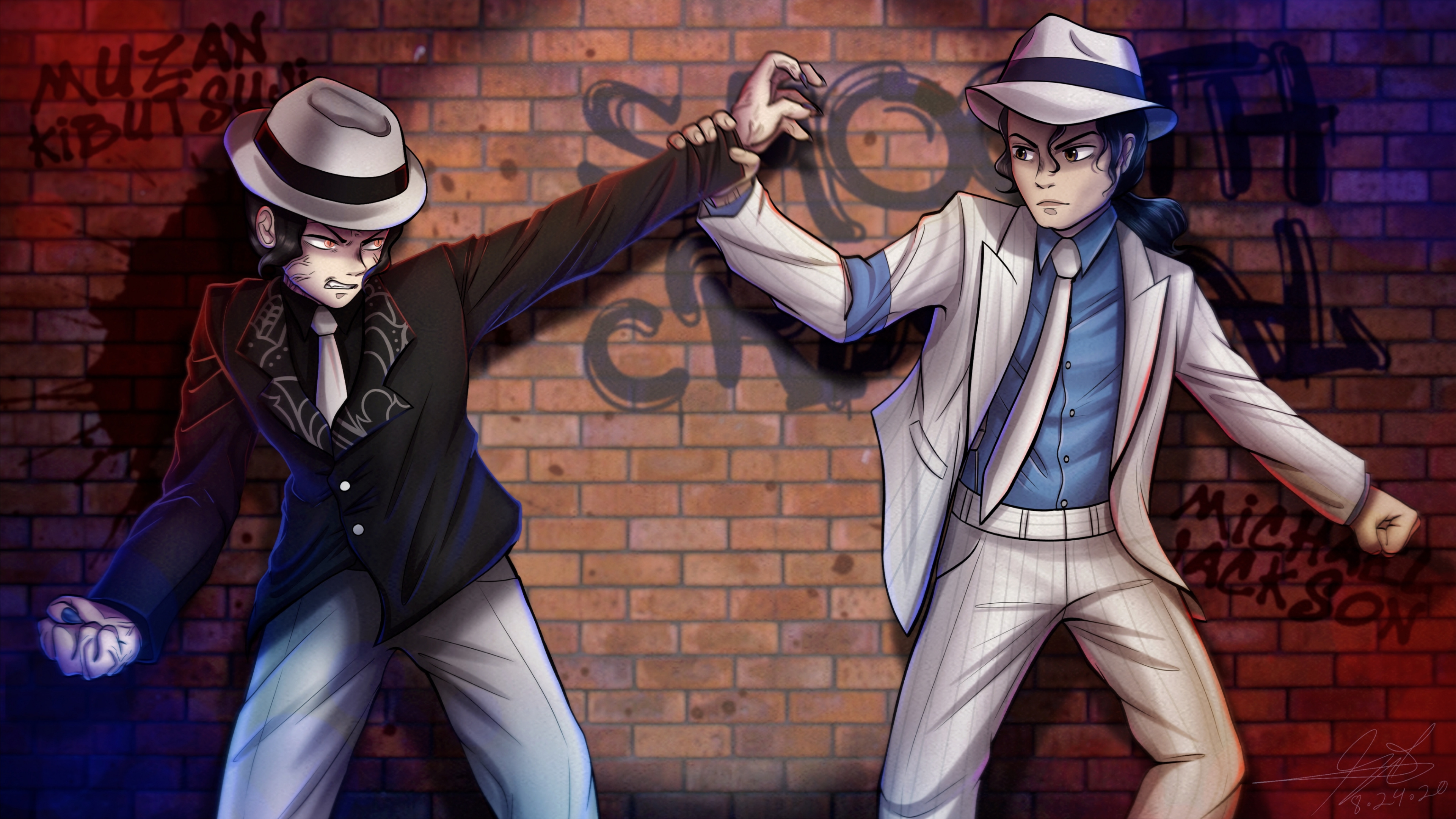 Michael Jackson, Muzan Kibutsuji, Tueur de Démons Kimetsu no Yaiba, Marche Lunaire, Les Jackson 5. Wallpaper in 3840x2160 Resolution