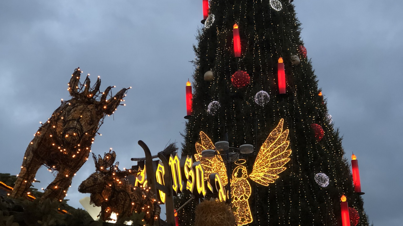 Weihnachtsbaum, Weihnachten, Fichte, Weihnachtsbeleuchtung, Tradition. Wallpaper in 1366x768 Resolution