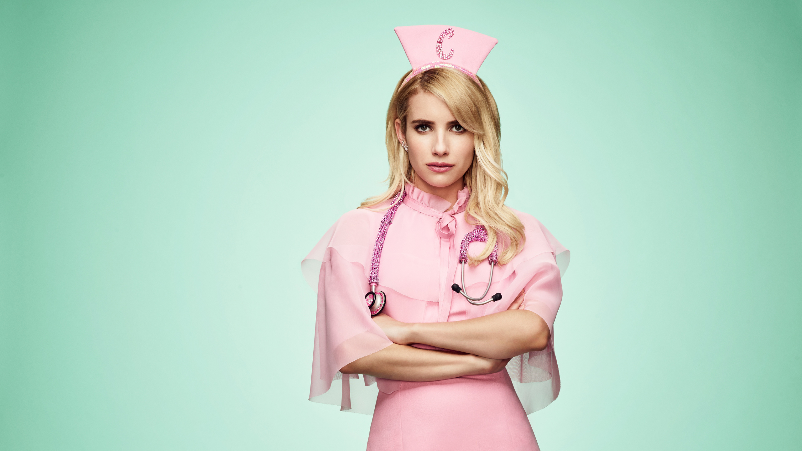 Emma Roberts, Pink, Clothing, Costume, Skin. Wallpaper in 2560x1440 Resolution