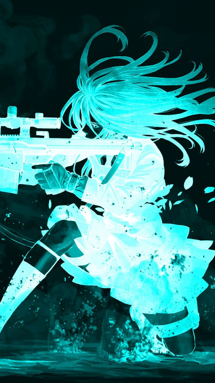 Woman Holding Rifle Anime Character. Wallpaper in 750x1334 Resolution
