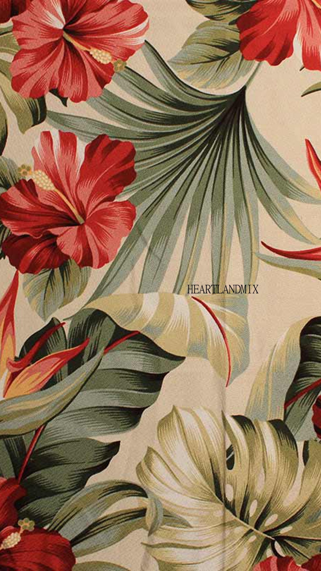 Rotgrünes Und Beige Florales Textil. Wallpaper in 1080x1920 Resolution