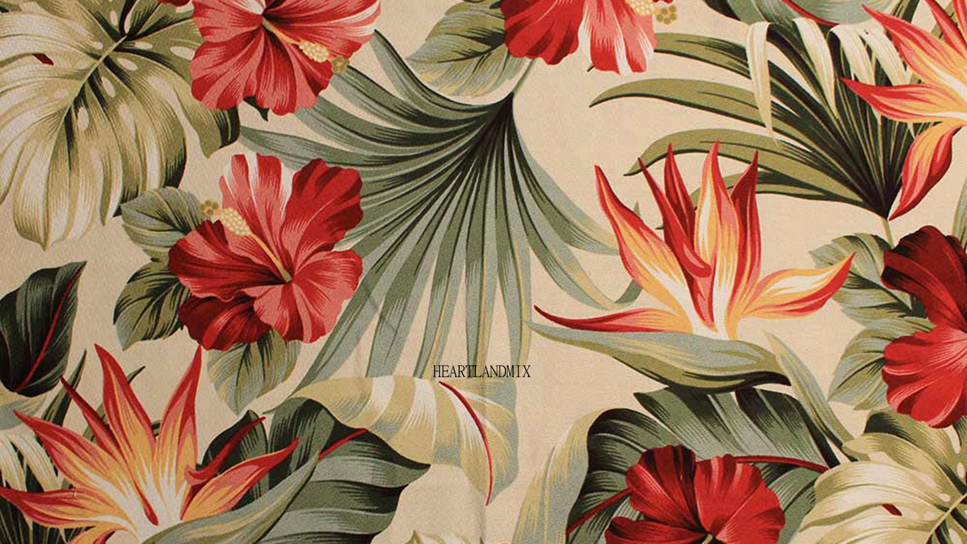 Textile Floral Rouge Vert et Beige. Wallpaper in 1920x1080 Resolution