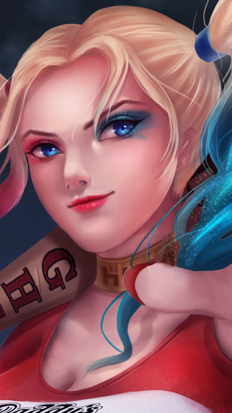 Woman With Blue Hair Wearing Red Tank Top. Wallpaper in 750x1334 Resolution