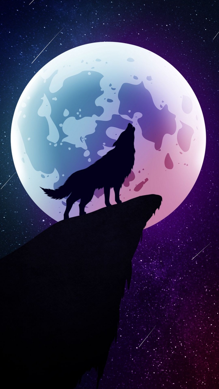 Lobo Luna, Lobo, Luna, Arte, Dibujo. Wallpaper in 720x1280 Resolution