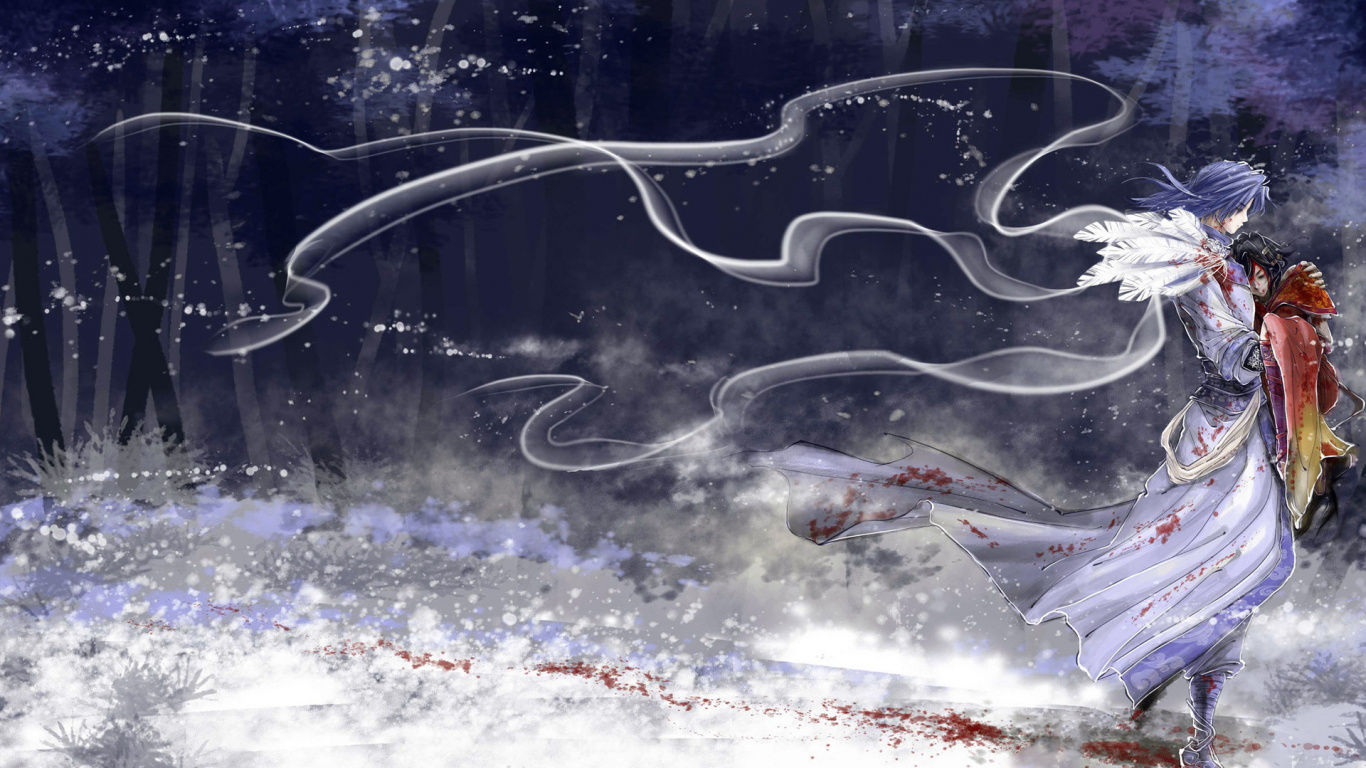 Oiseau Blanc et Rouge Survolant le Sol Couvert de Neige. Wallpaper in 1366x768 Resolution