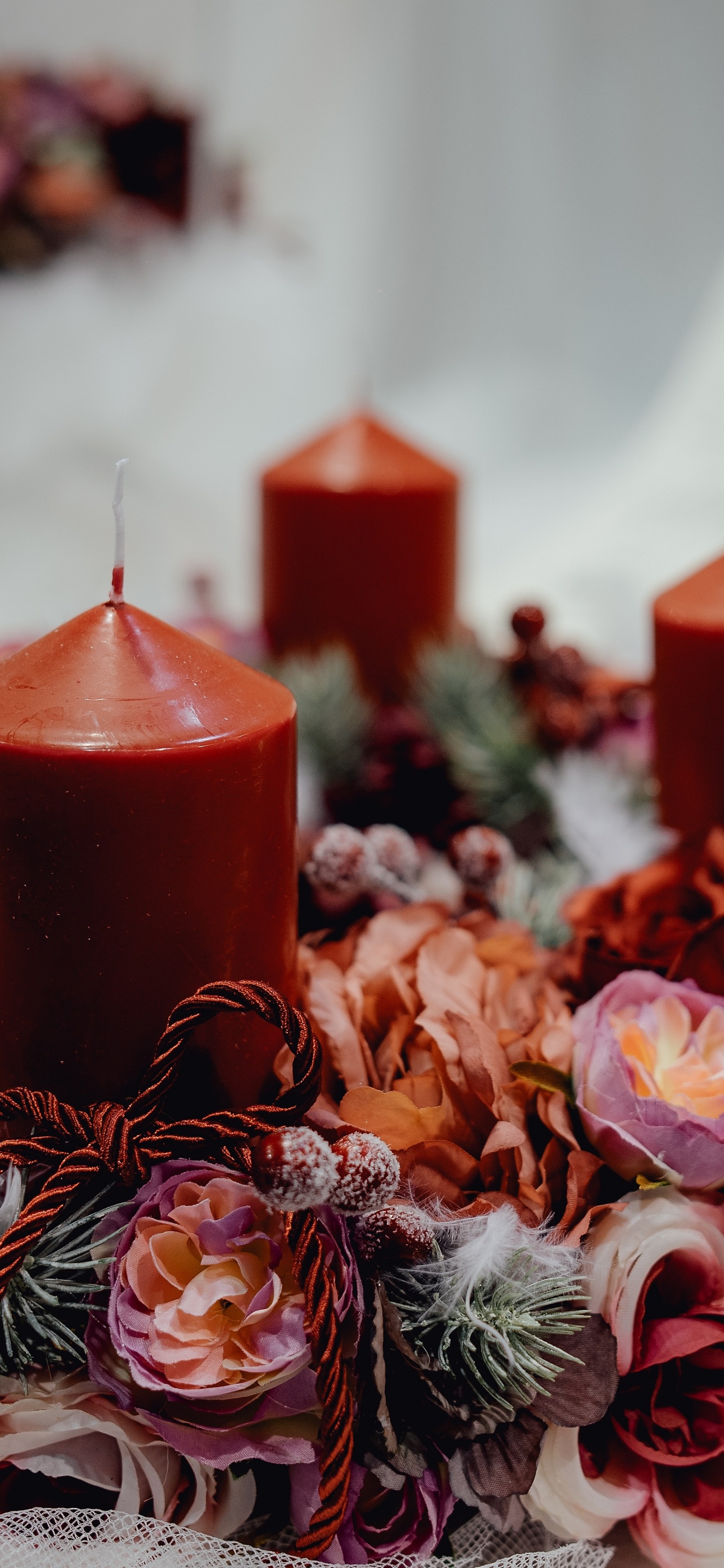 Candle, Lighting, Centrepiece, Floristry, Floral Design. Wallpaper in 1242x2688 Resolution