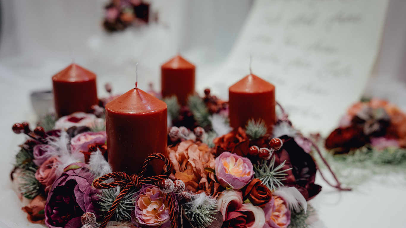 Candle, Lighting, Centrepiece, Floristry, Floral Design. Wallpaper in 1366x768 Resolution