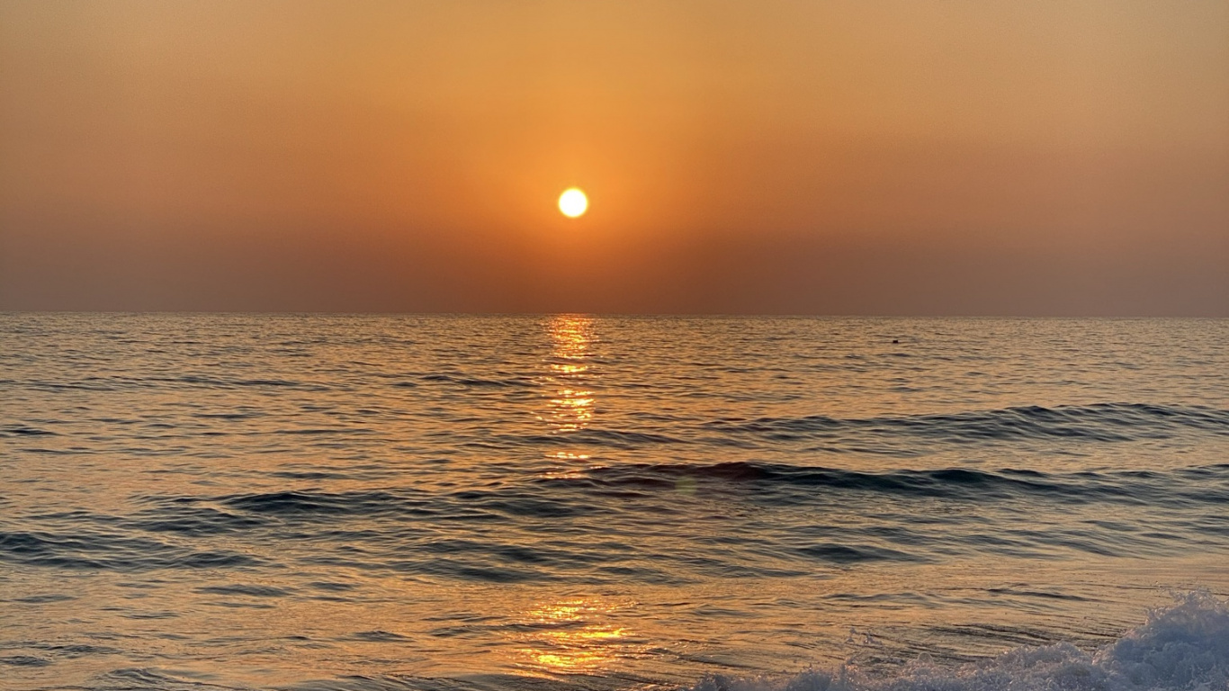 Meer, Wasser, Atmosphäre, Afterglow, Flüssigkeit. Wallpaper in 1366x768 Resolution