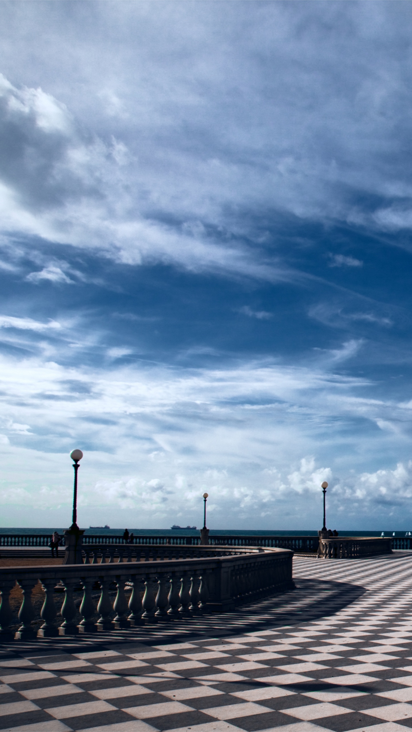 Black Metal Fence Near Sea Under Blue Sky During Daytime. Wallpaper in 1440x2560 Resolution