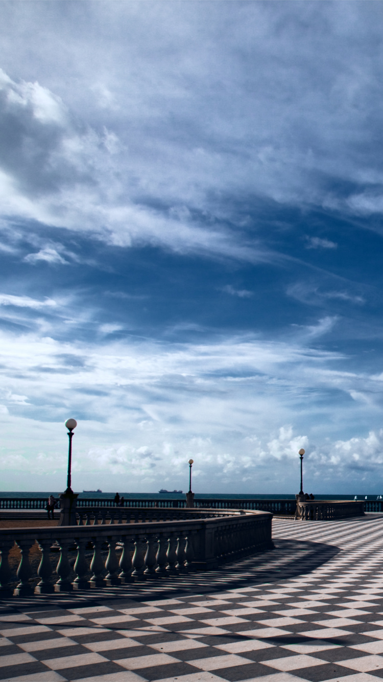 Black Metal Fence Near Sea Under Blue Sky During Daytime. Wallpaper in 750x1334 Resolution