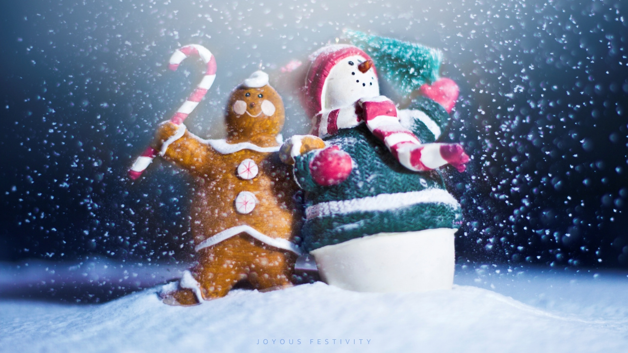 Weihnachten, Schneemann, Winter, Schnee, Weihnachtsmann. Wallpaper in 1280x720 Resolution