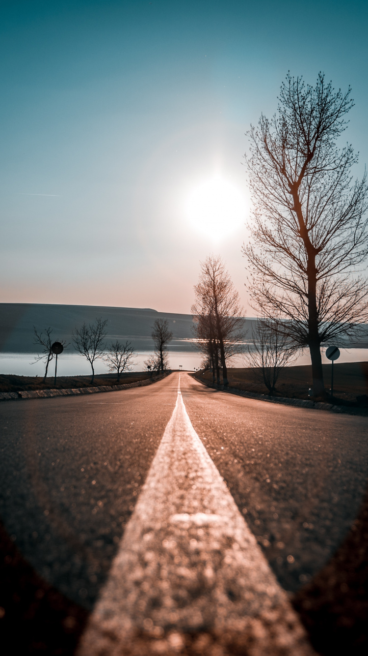 Paysage Naturel, Matin, Hiver, Neige, Voyage Sur la Route. Wallpaper in 750x1334 Resolution