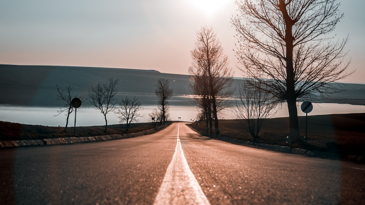 Paisaje Natural, Mañana, Invierno, Nieve, Viaje Por Carretera. Wallpaper in 1280x720 Resolution