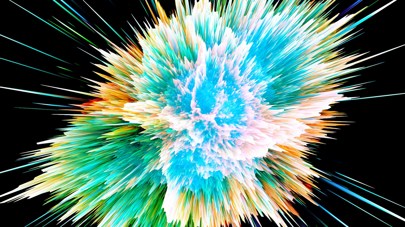 爆炸, 绿色的, 烟花, 电蓝色的, 午夜 壁纸 1366x768 允许