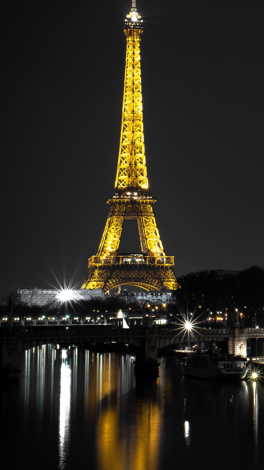 Tour Eiffel, Eau, Paysage Urbain, Électricité, Minuit. Wallpaper in 1080x1920 Resolution