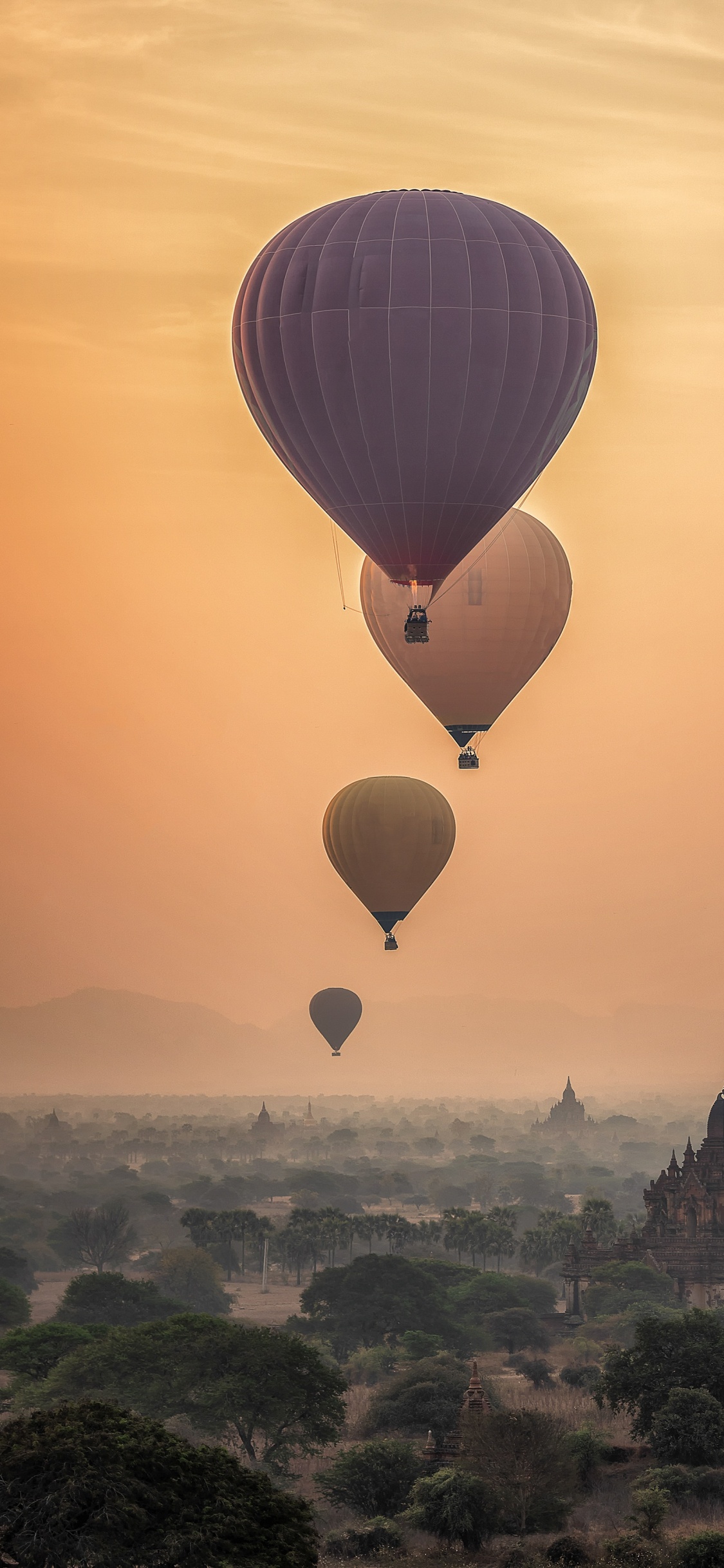 Montgolfière Bagan, Vieux Bagan, Montgolfière, Vol, Mandalay. Wallpaper in 1125x2436 Resolution