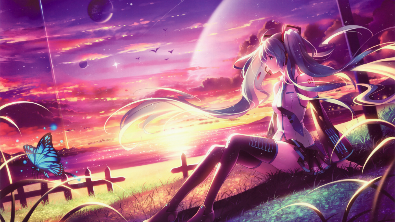初音未来, 艺术创作, 紫色的, 紫罗兰色, 图形设计 壁纸 1366x768 允许