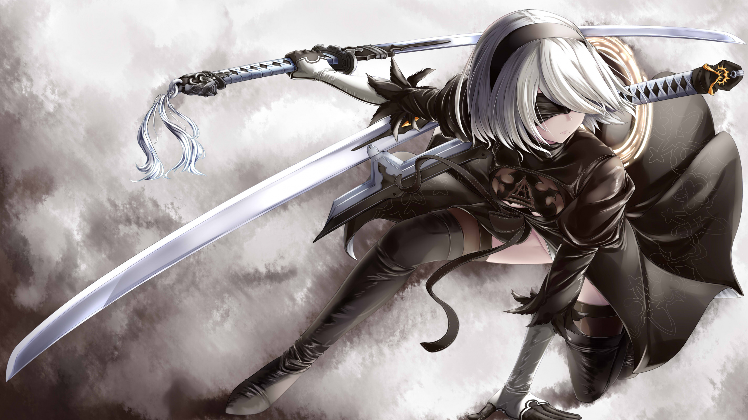 Woman in White Hair Holding Sword Anime Character. Wallpaper in 2560x1440 Resolution