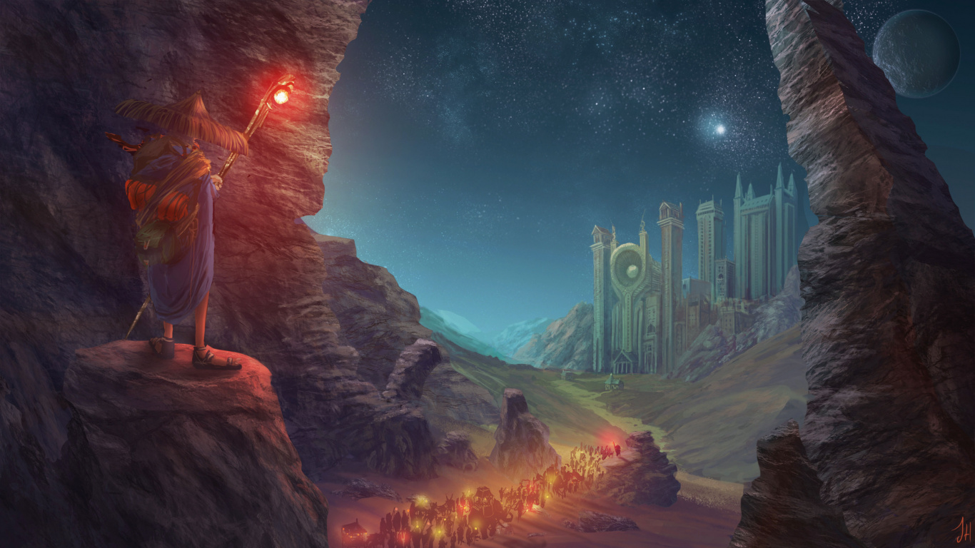 Brown Rock Formation Under Blue Sky During Night Time. Wallpaper in 1366x768 Resolution