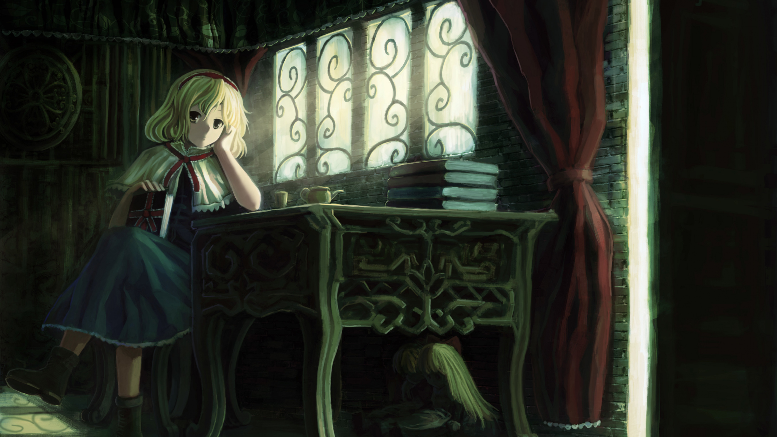 Frau in Schwarz-weißem Kleid Sitzt Auf Stuhl. Wallpaper in 2560x1440 Resolution