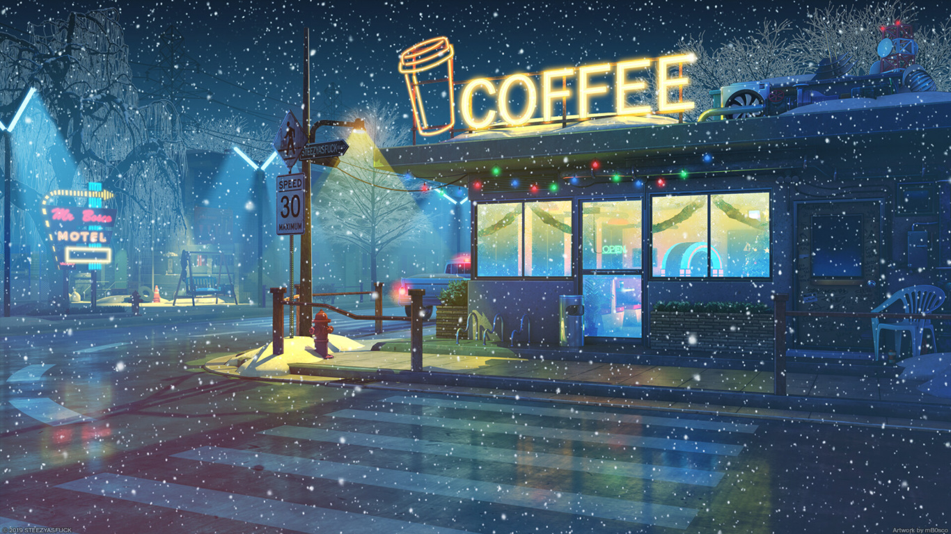 Coffee, Cafe, Anime, Iced Coffee, Animation. Wallpaper in 1366x768 Resolution