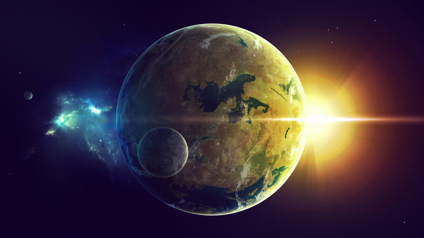 Blue and Yellow Planet Earth. Wallpaper in 1366x768 Resolution