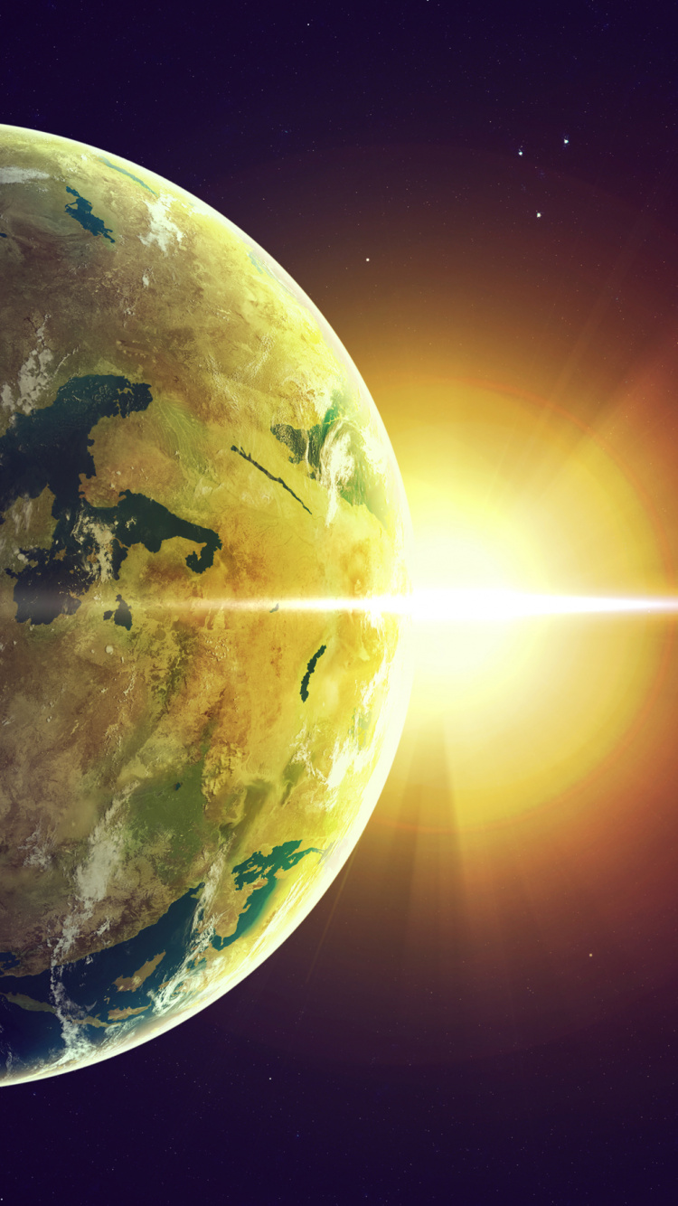 Blue and Yellow Planet Earth. Wallpaper in 750x1334 Resolution