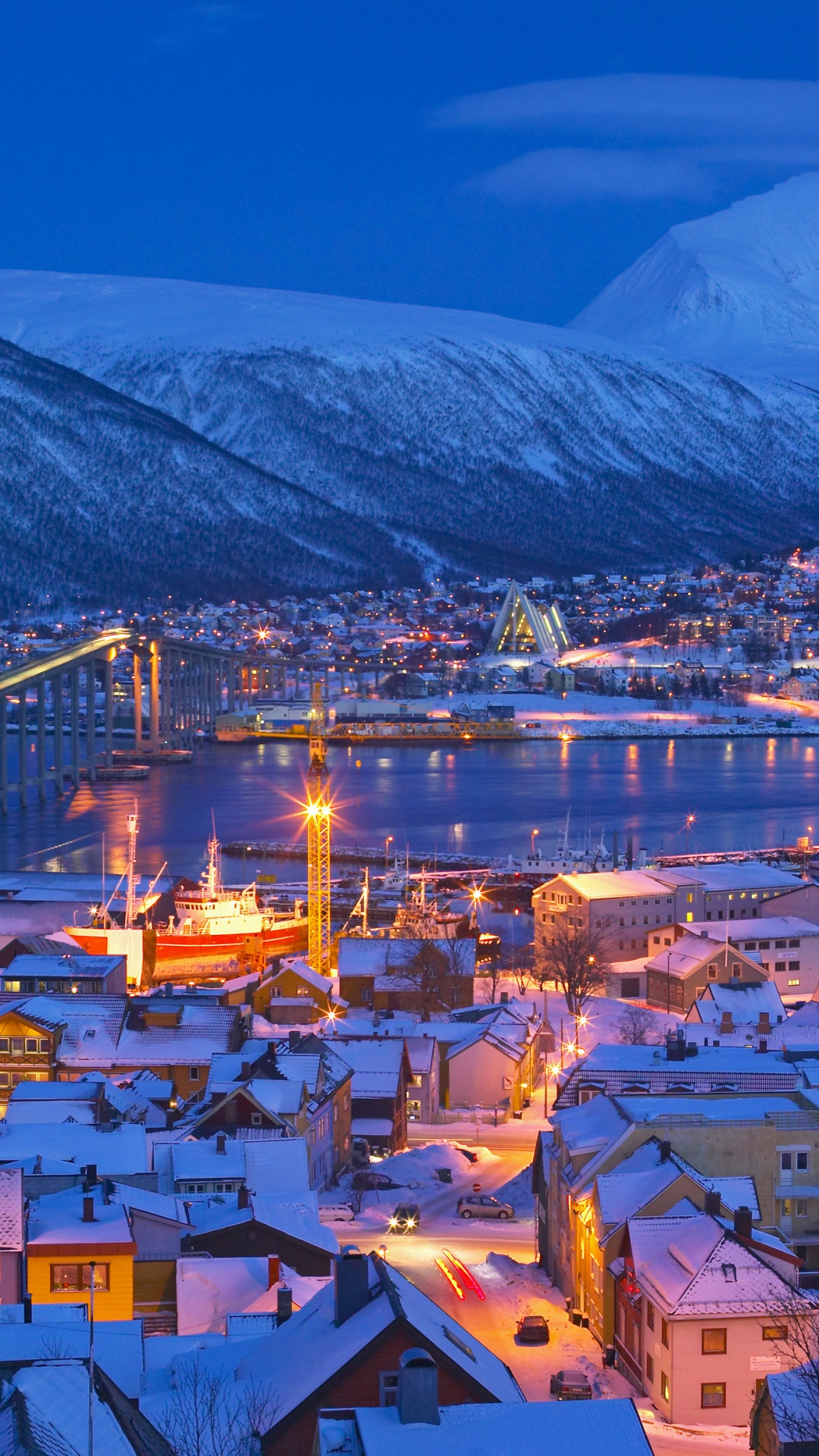 Vue Aérienne de la Ville Près de la Montagne Pendant la Nuit. Wallpaper in 1080x1920 Resolution