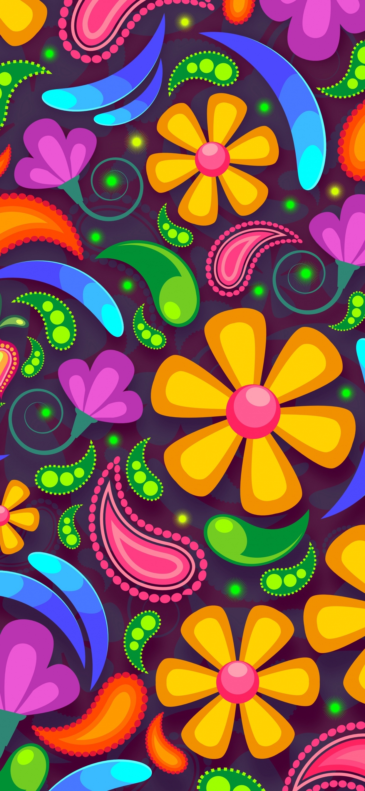 Rote Grüne Und Gelbe Blumenillustration Floral. Wallpaper in 1242x2688 Resolution