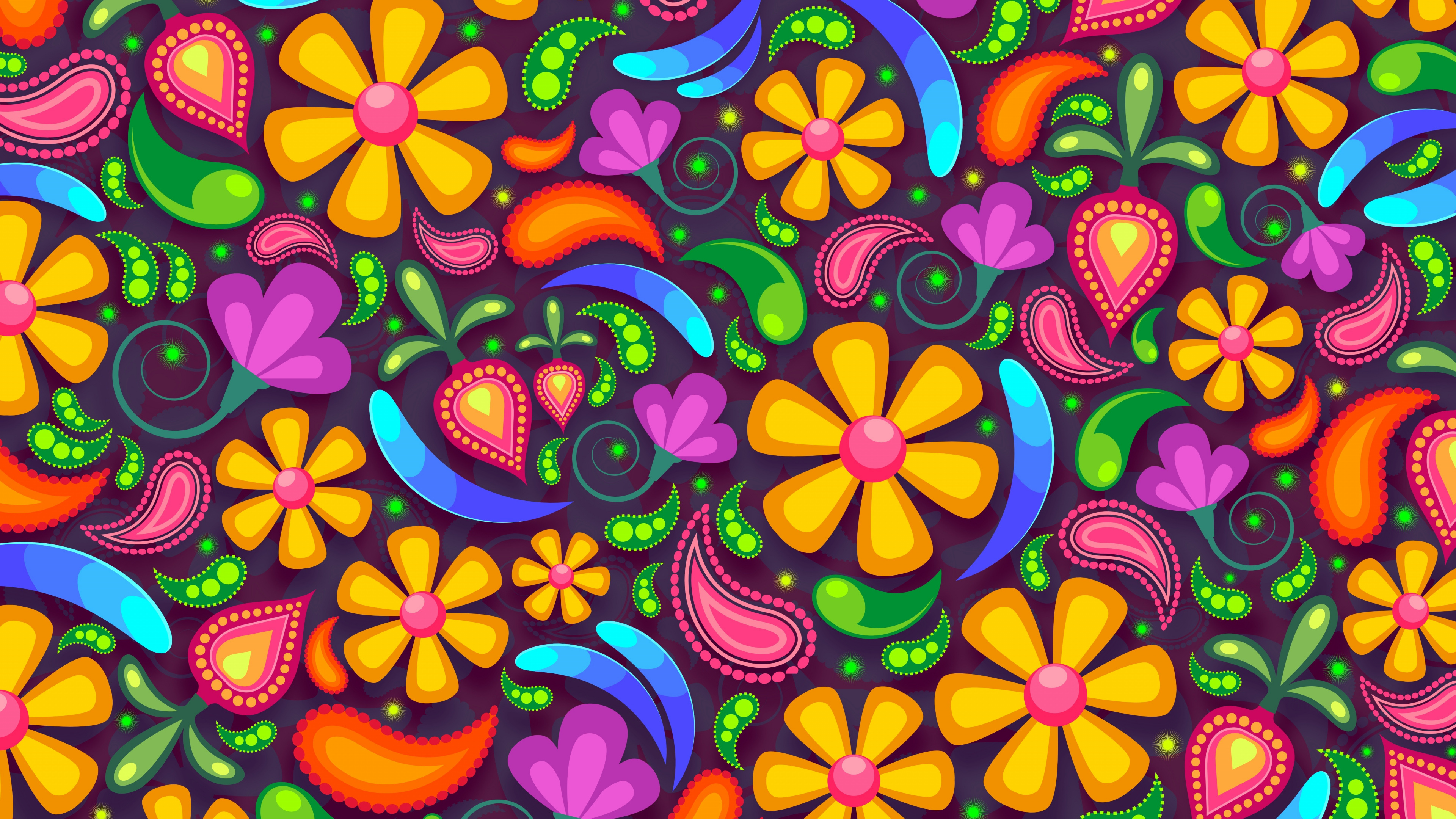 Red Green and Yellow Floral Illustration. Wallpaper in 3840x2160 Resolution