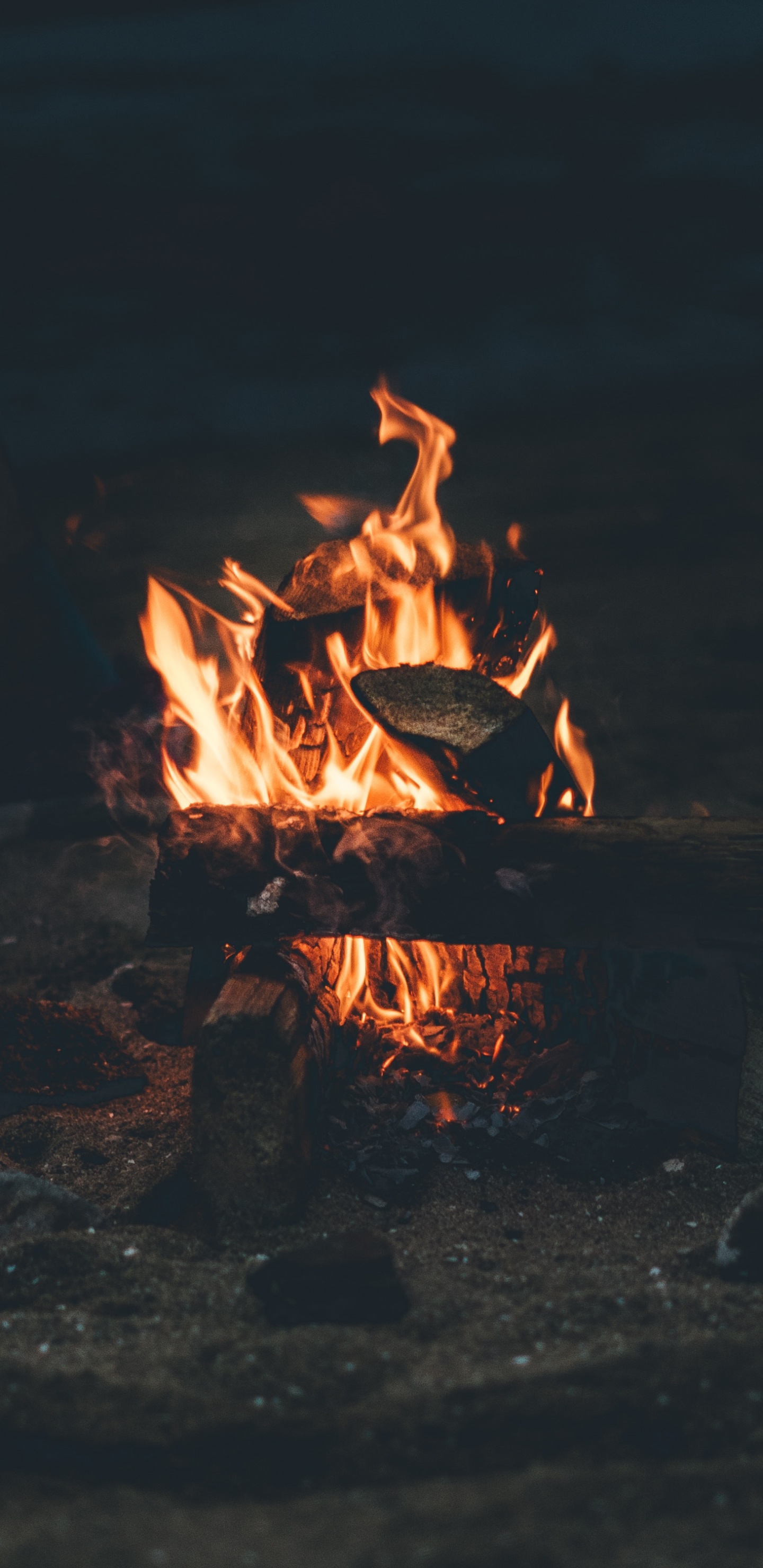 Burning Wood on Fire Pit. Wallpaper in 1440x2960 Resolution